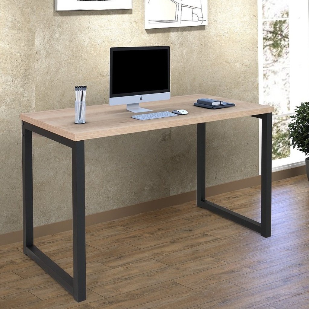 Escrivaninha Industrial 120cm Office Preto Fosco/Carvalho - Home & Living