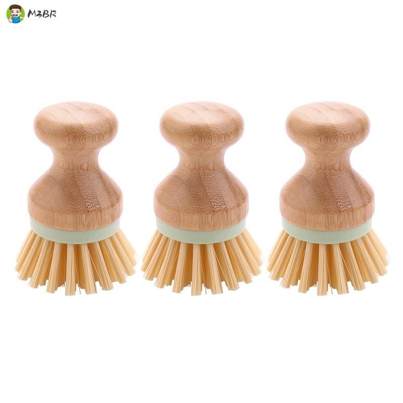 3 Pcs Escova De Bambu Mini Para Cozinha Sink Vegetable 4X2.8Inch