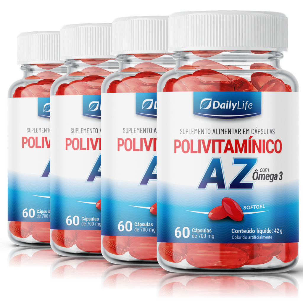 4x Polivitamínico AZ Com Ômega 3 60 Cápsulas 700 Mg DailyLife