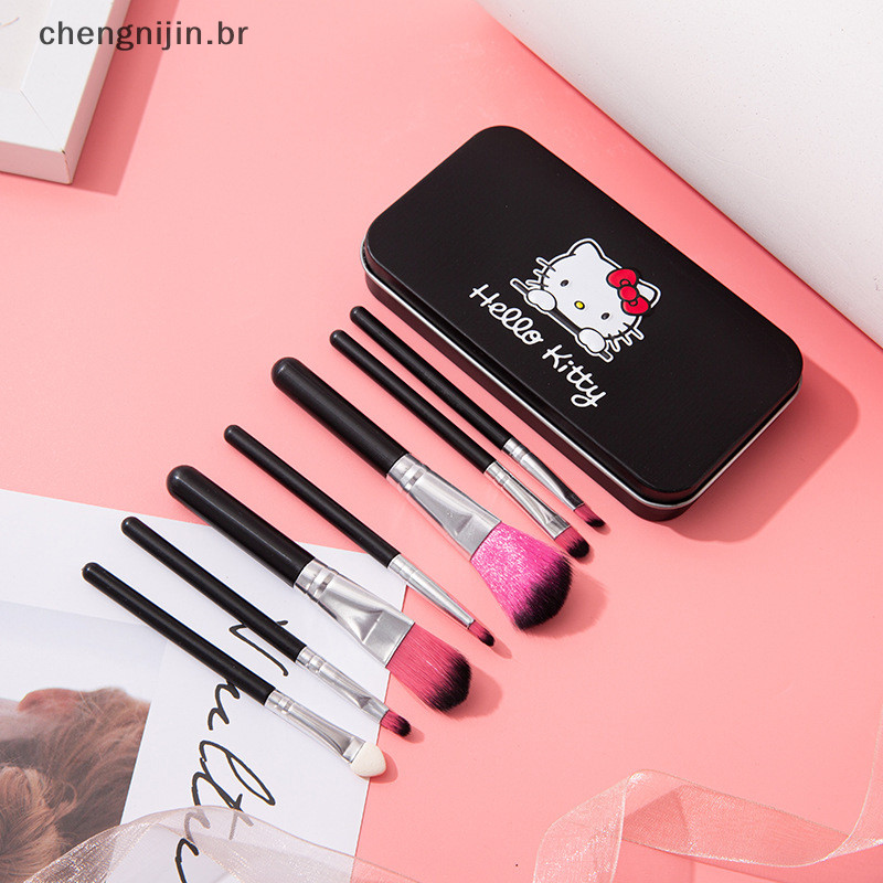 chengnijin 7pcs Conjunto De Escova De Maquiagem Sanrio Hello Kitty Anime Jewelry Blush Eyebrow Lip Eyeshadow Beleza Meninas Gift BR