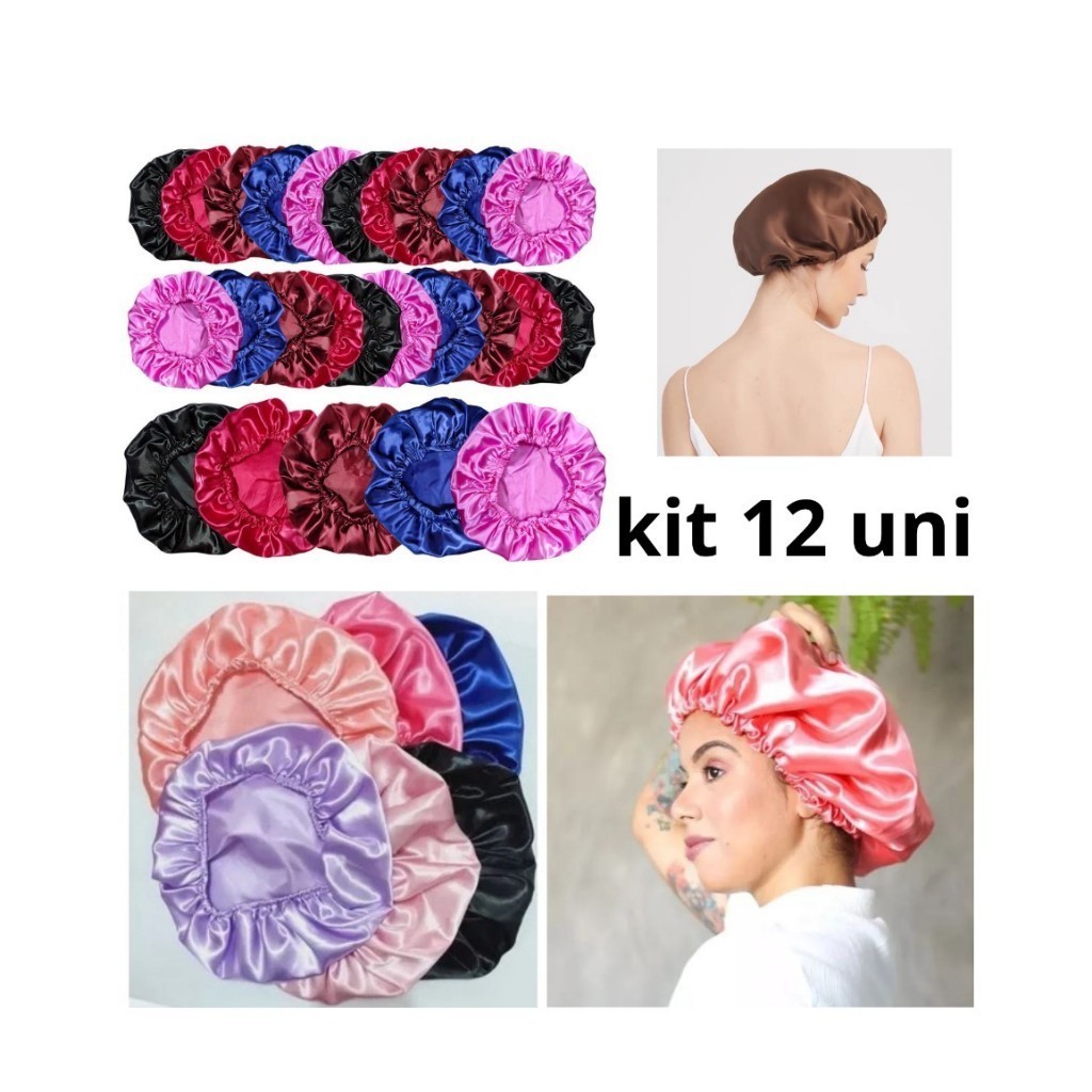 Kit 12 Touca de Cetim Antifrizz Banho Cores Sortidas em Oferta na Shopee