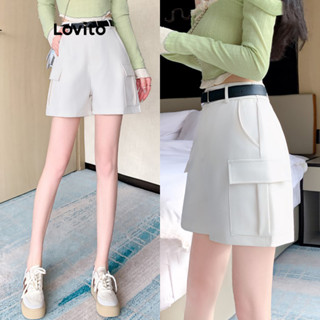 Lovito Short feminino casual liso plissado com bolso LNE51437