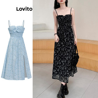 Lovito Casual Vestido Dividido com Amarração e Estampa Floral para Mulheres LNE19050 (Multicolorido)
