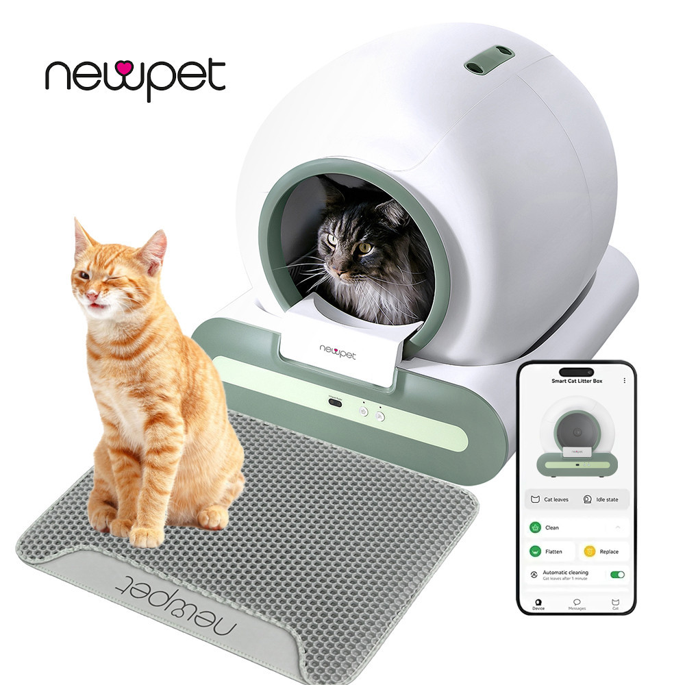 Newpet 65l Caixa de areia para gatos com autolimpeza inteligente robô de limpeza automátic...