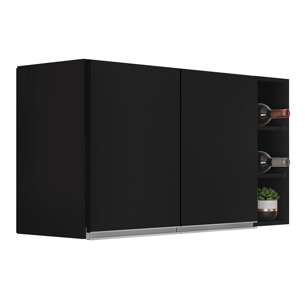 Armário de Cozinha Aéreo Califórnia 80cm e Nicho Garrafeiro 20cm Riad Preto - Lumil - Home & Living