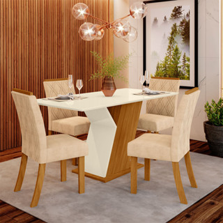 Conjunto Sala de Jantar Mesa 120 Cm Tampo MDF 4 Cadeiras Lupita Casa 812 em Oferta na Shopee