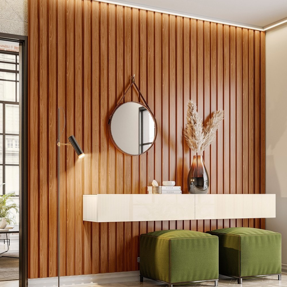 Painel Ripado em Placa 265x99,6cm (2,64m²) MDP Cinamomo Mel - Home & Living