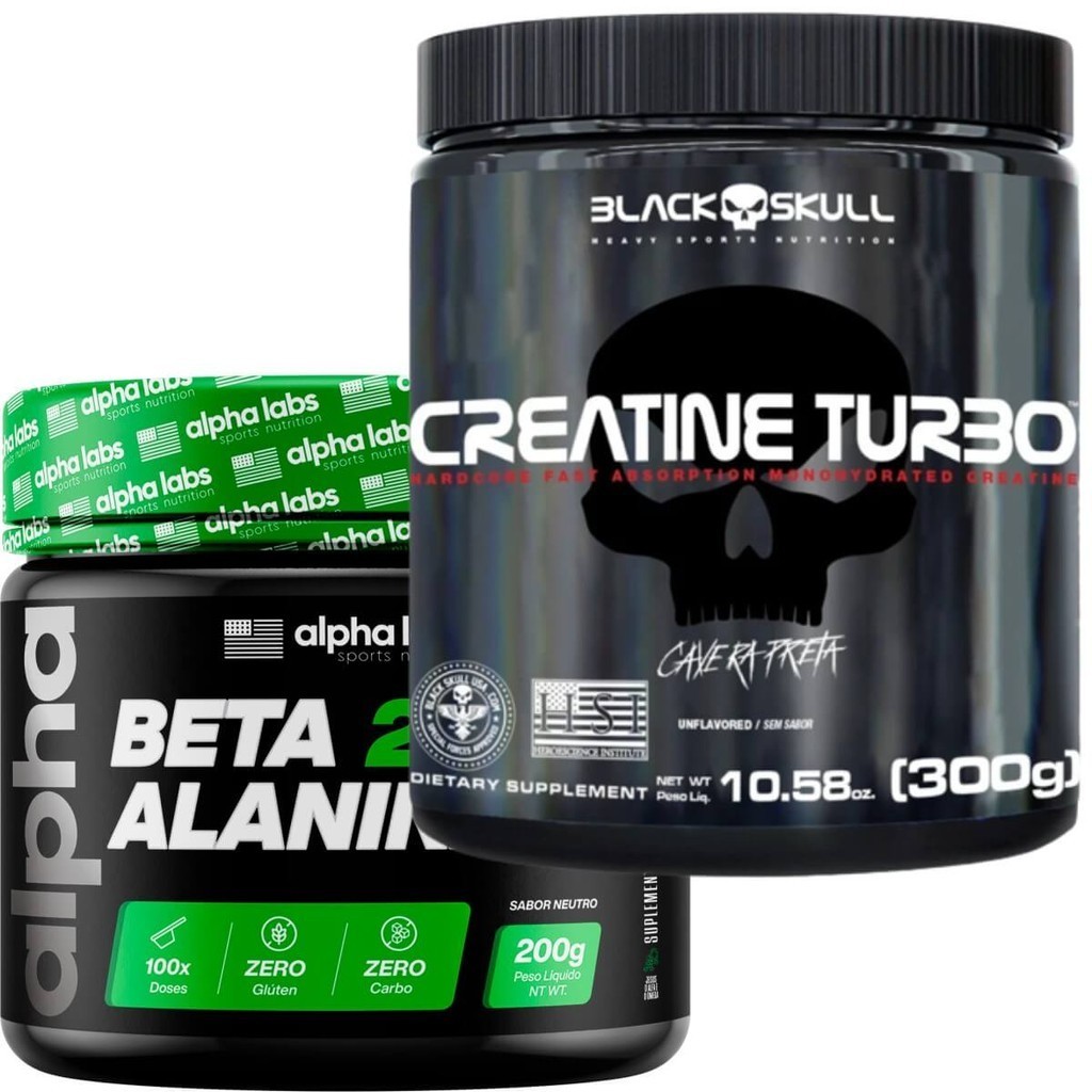 Força e Resistência com Beta Alanina Pura Alpha Labs 200g + Creatina Turbo Black Skull 300g