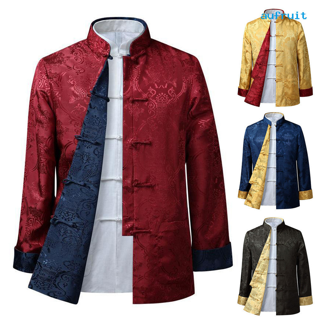 AR-Tang Suit Coat Retro Long Sleeved Reversible Chinês Estilo Tradicional Vestuário Manter O Colarinho Quente Camisa Chinesa Vintage Para A Vida Diária