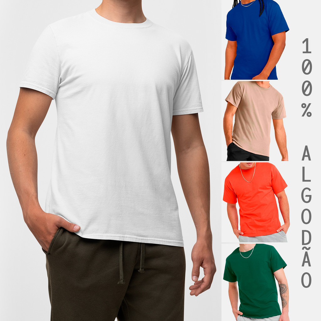Camiseta Lisa 100% Algodão Fio 30.1 Confortável Slim Streetwear Diversas Cores Resistente