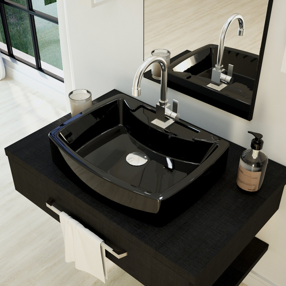 Cuba de Apoio Retangular Para Banheiro Lavabo C01 RT50 Preto - Lyam Decor