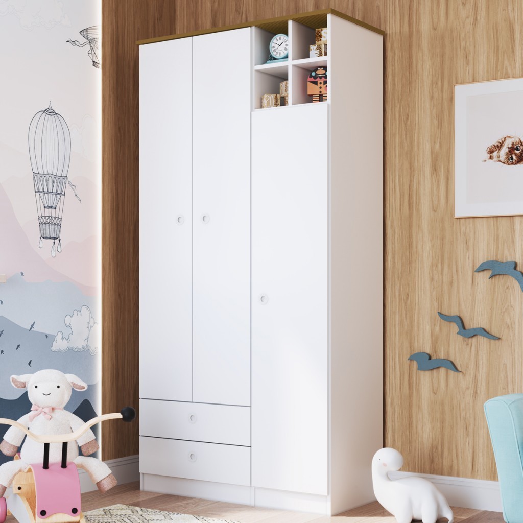 Guarda-Roupa Infantil House 3 Portas 2 Gavetas Branco - Art In Móveis em Oferta na Shopee
