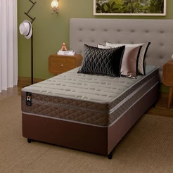 Conjunto Cama Box c/ Molas Ensacadas Georgia Bege Solteiro 88x188x60