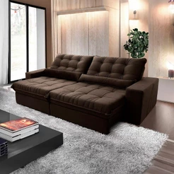 Sofá Retrátil Reclinável Zurique 2,30m Suede Velut Marrom c/ Molas no Assento - King House
