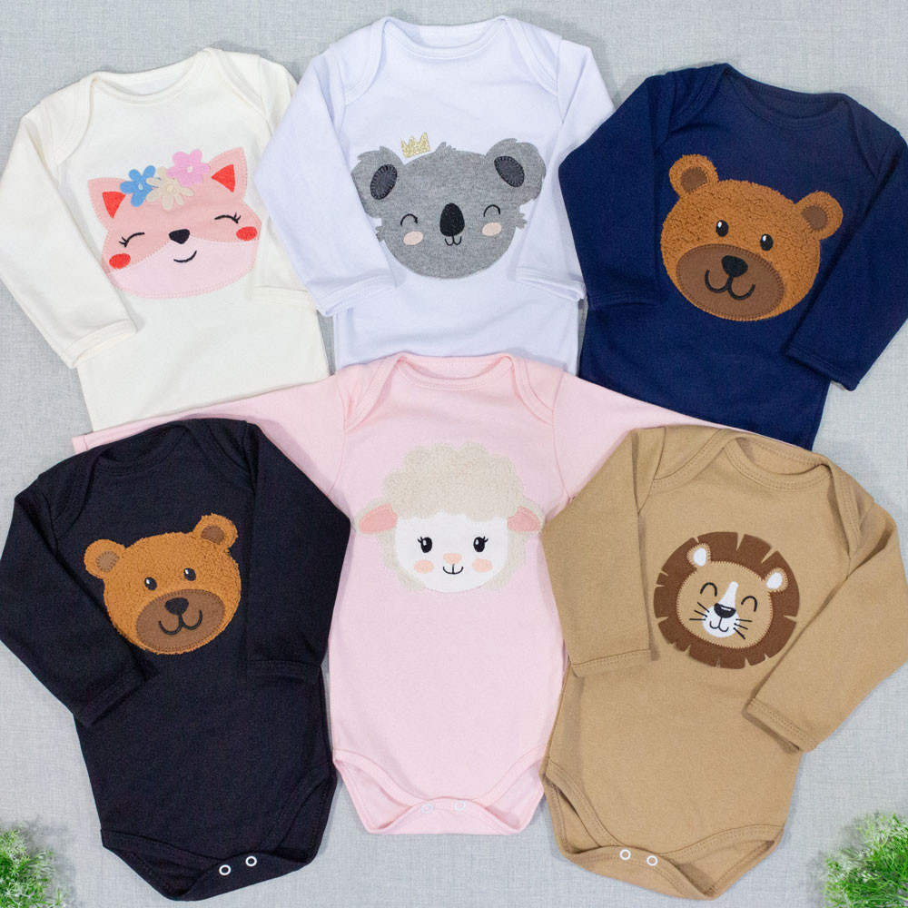 Body para Bebê Manga Longa Bordado 3D - Veste até 12 Meses