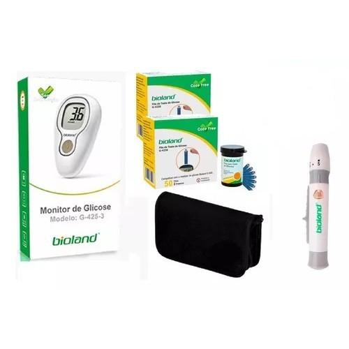 Kit Medidor de Glicose G425-3 + 125 Fitas de Teste - Bioland em Oferta na Shopee