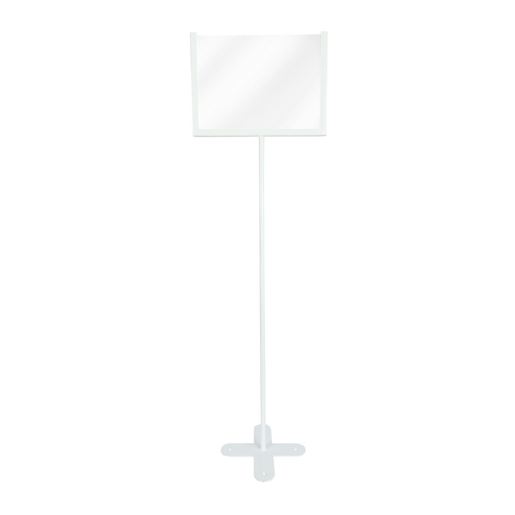 Pedestal Porta Cartaz Oferta A5 Horizontal Branco Em Aço Com 2 Acrílicos