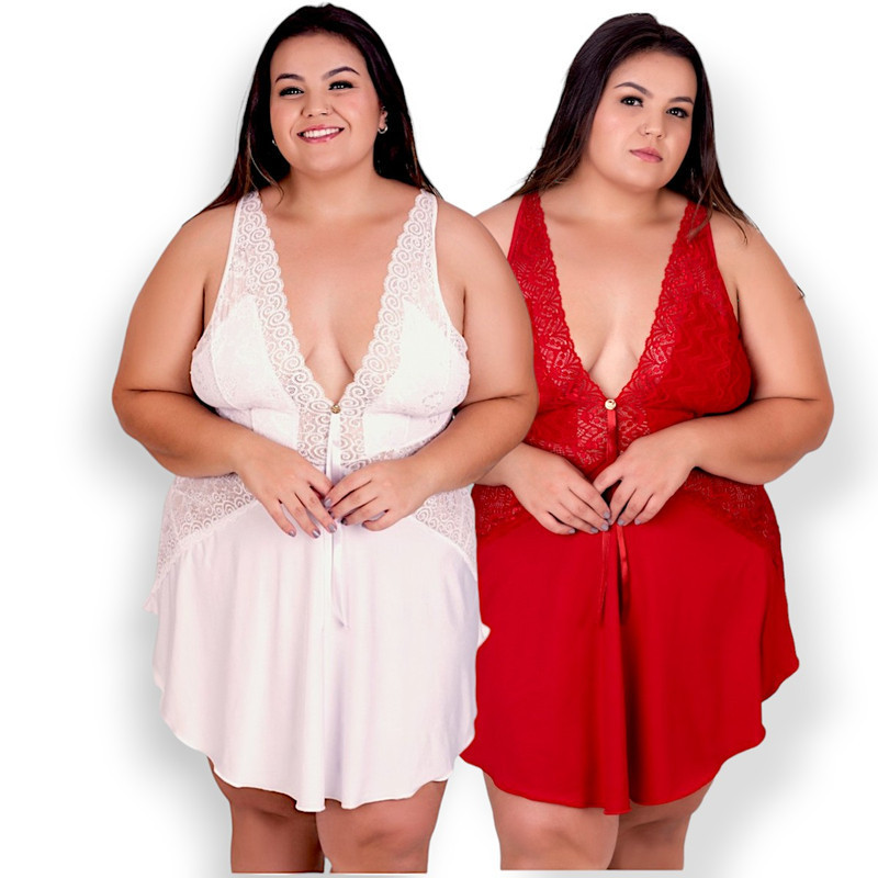 Kit 2 Camisolas Bianca Renda com bojo/ Camisola/Camisola de bojo Plus Size Lingerie Feminina Plus