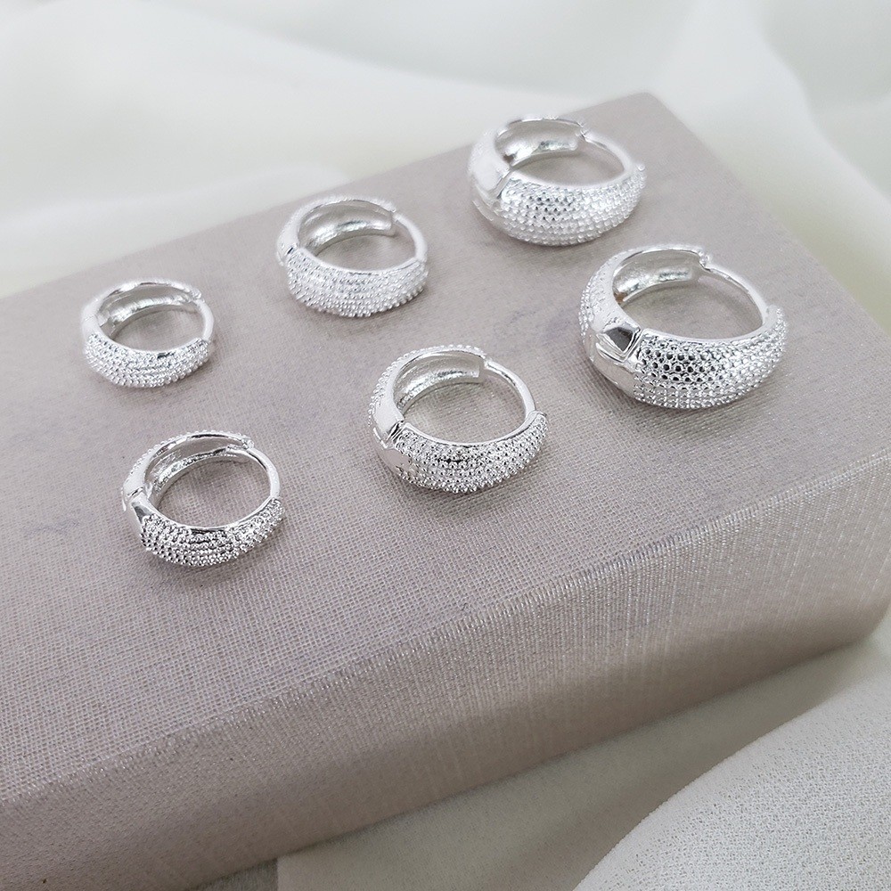 Trio Argolinha Gota Detalhes Prata delicada feminina banhada