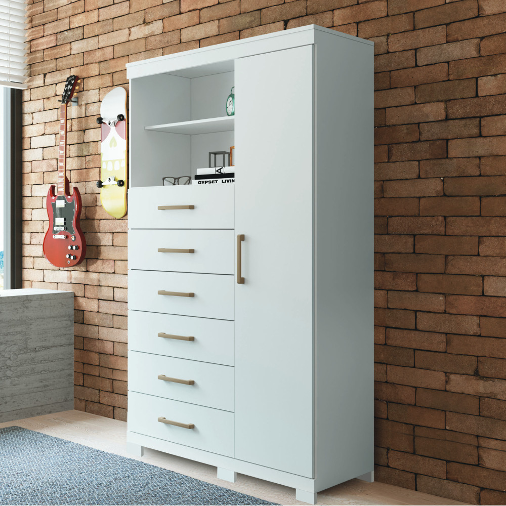 Cômoda Multiuso 1 Porta 6 Gavetas com Pés Marabá Santos Andirá - Home & Living