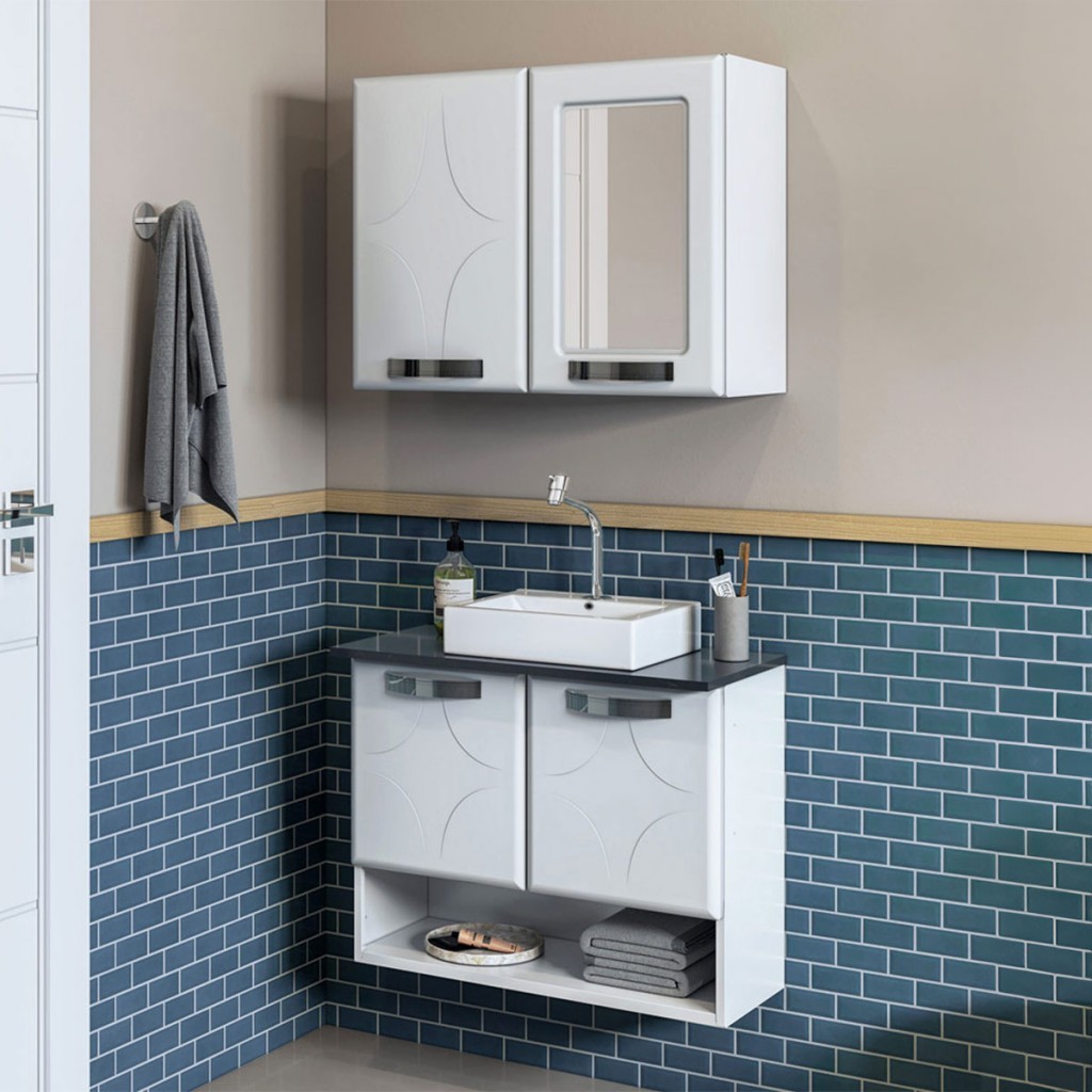 Armário de Banheiro Rubi 4 Portas com Espelho Branco - Telasul em Oferta na Shopee