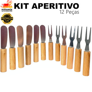 kit 12 Garfinho espatula para petiscos, frutas e aperitivos inox cabo de madeira frios queijos pate em Oferta na Shopee