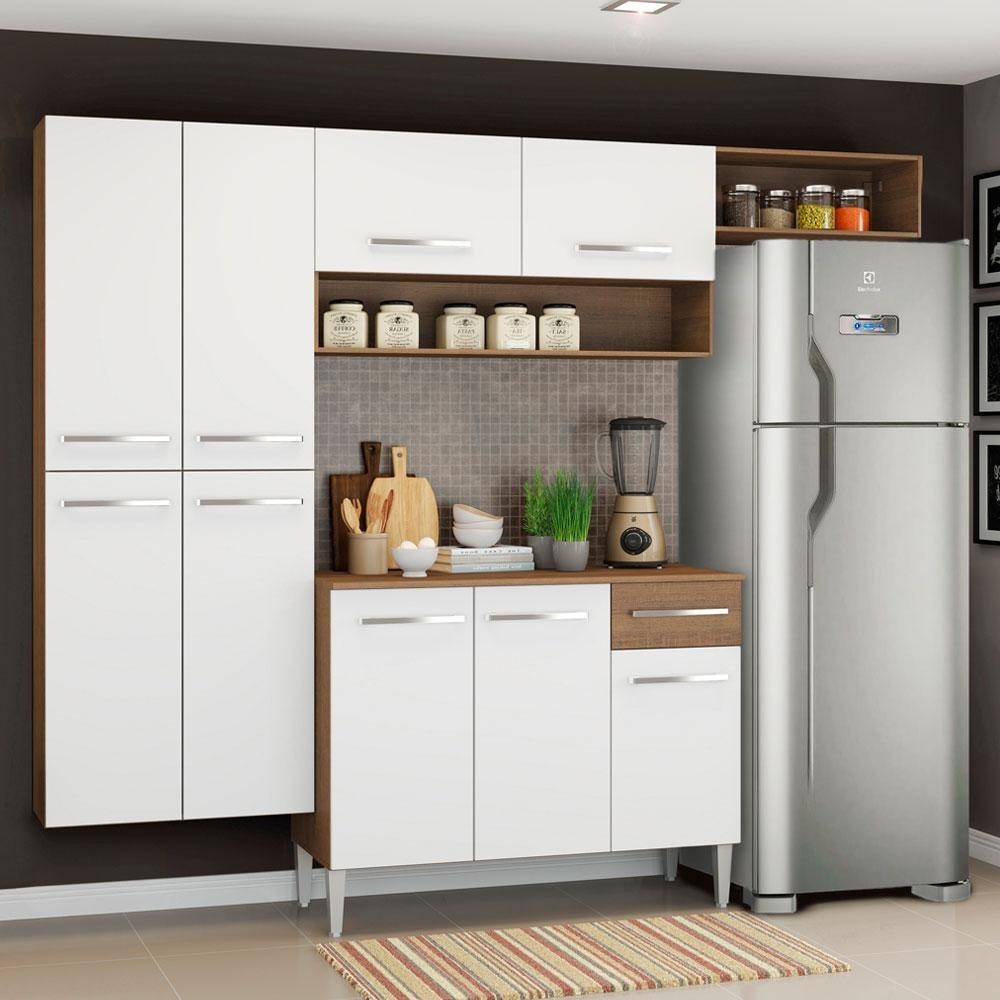 Armário de Cozinha Completa 229cm Rustic/Branco Emilly Fit Madesa 03 em Oferta na Shopee