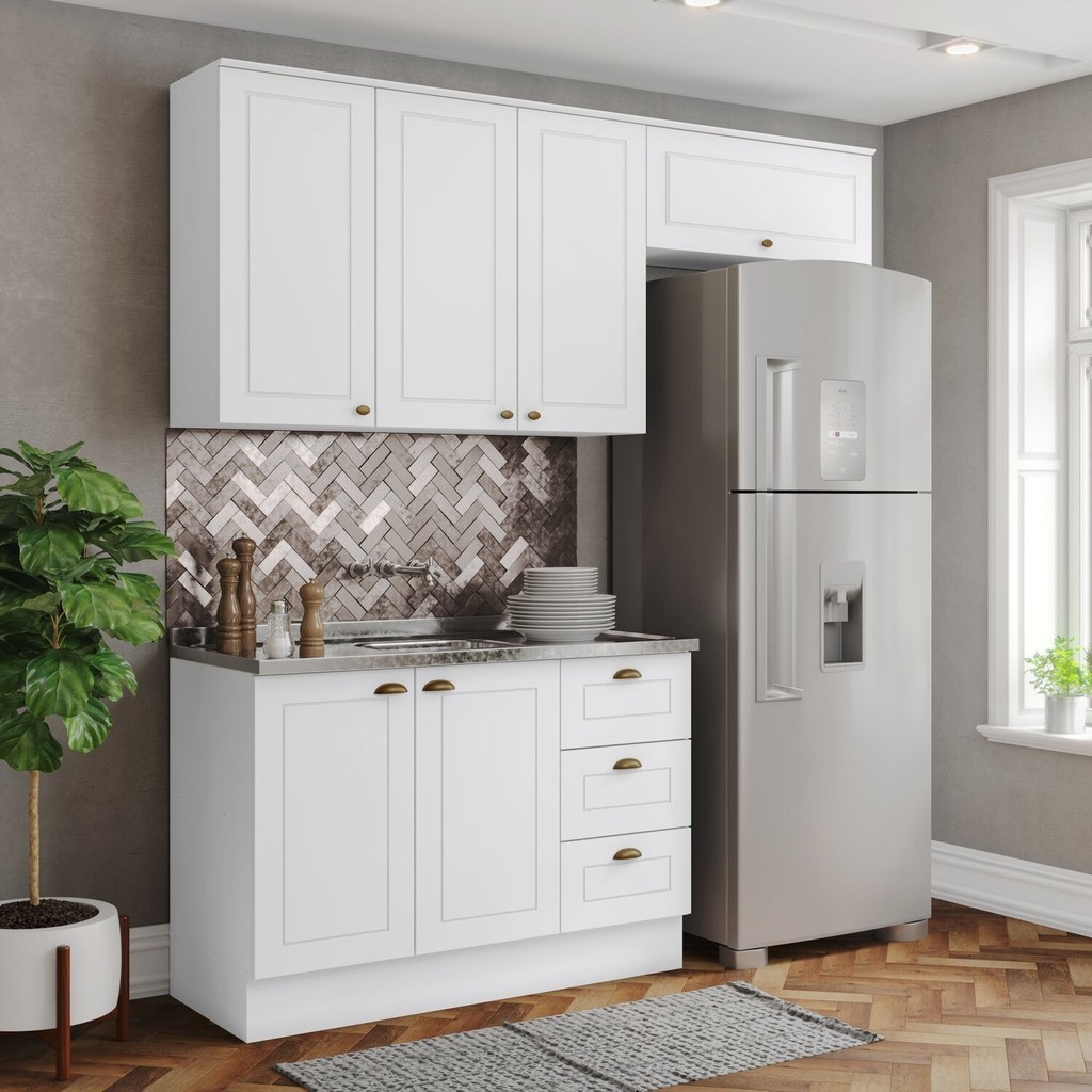 Cozinha Compacta 3 Peças 100% Mdf Americana Branco HP - Home & Living