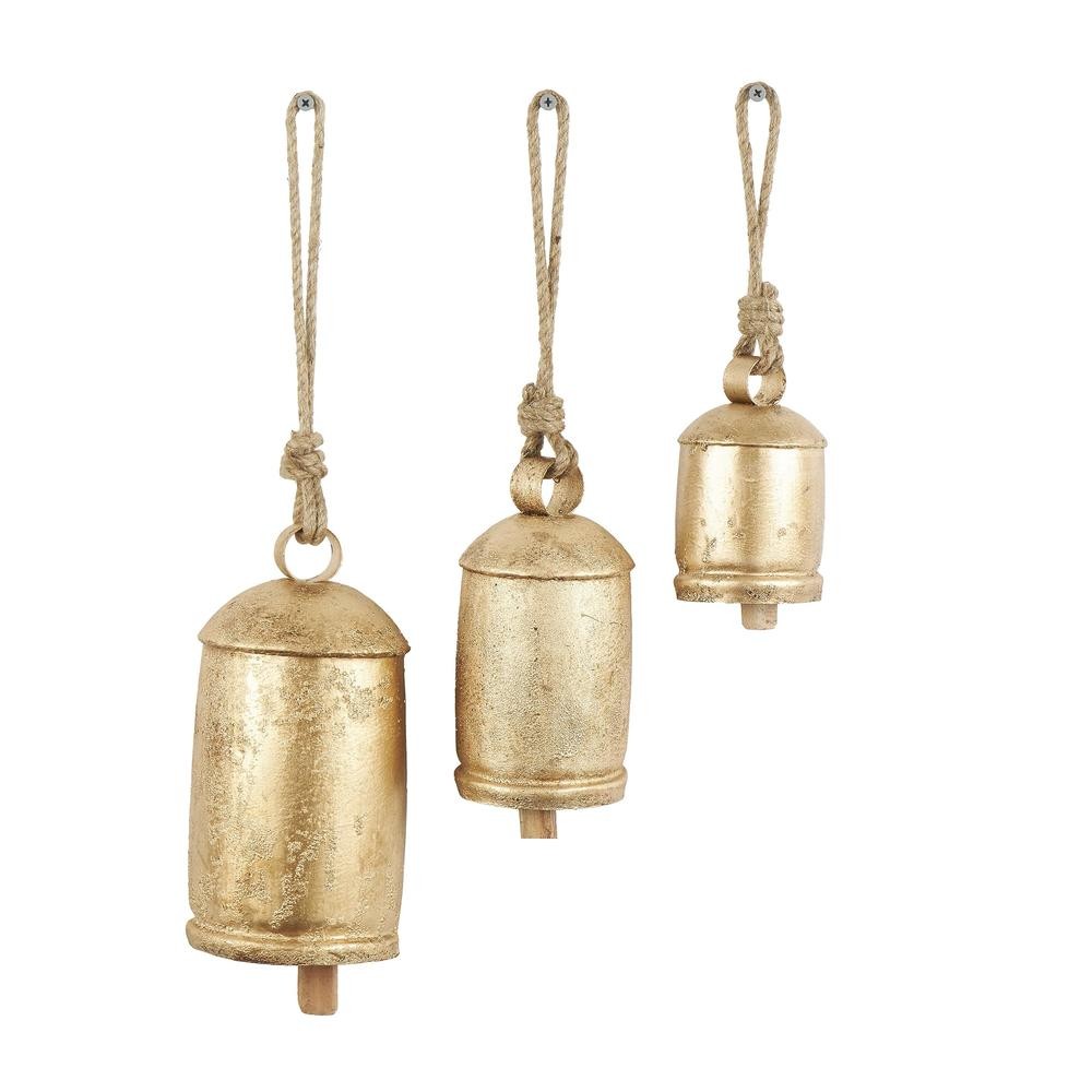 Imagem Sino De Metal Dourado Tibetano Inspirado Meditação Decorativa Vaca Com Corda De Suspensão De Juta