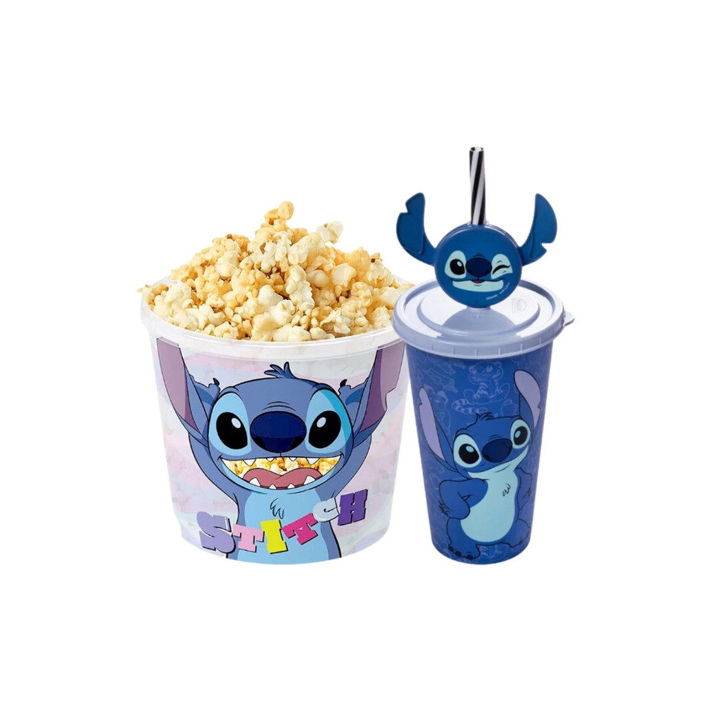 Kit Pipoca Cinema Stitch Balde Pipoca 2,1L + Copo Refrigerante Suco Água 500ml Plasútil em Oferta na Shopee
