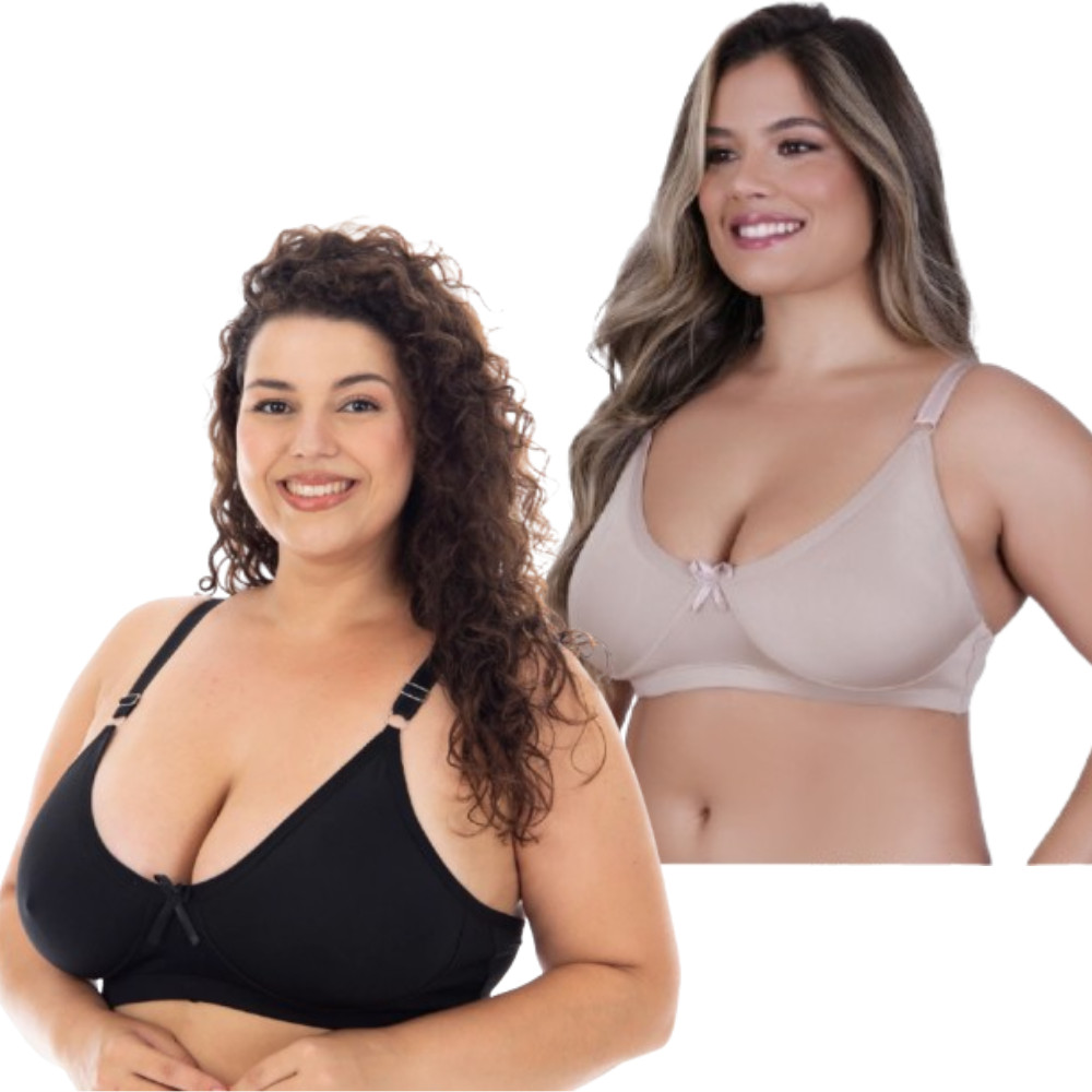 Kit 2 Sutiã Sem Bojo Plus Size Feminino Reforçado Alça Larga Comum Lingerie Sutian Sustentação