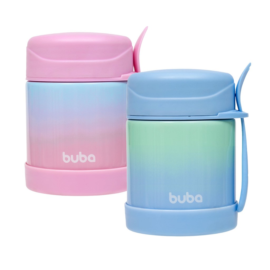 Pote Termico com Colher Degrade Azul ou Rosa 320ml Buba em Oferta na Shopee
