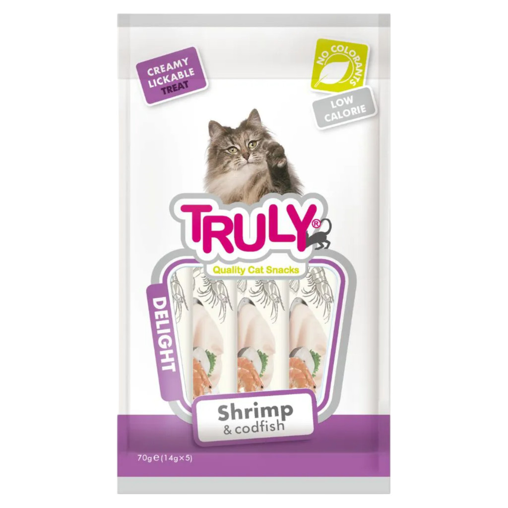 Petisco Cremoso Truly Creamy Sabor Camarão e Bacalhau 70g Para Gatos - Pets