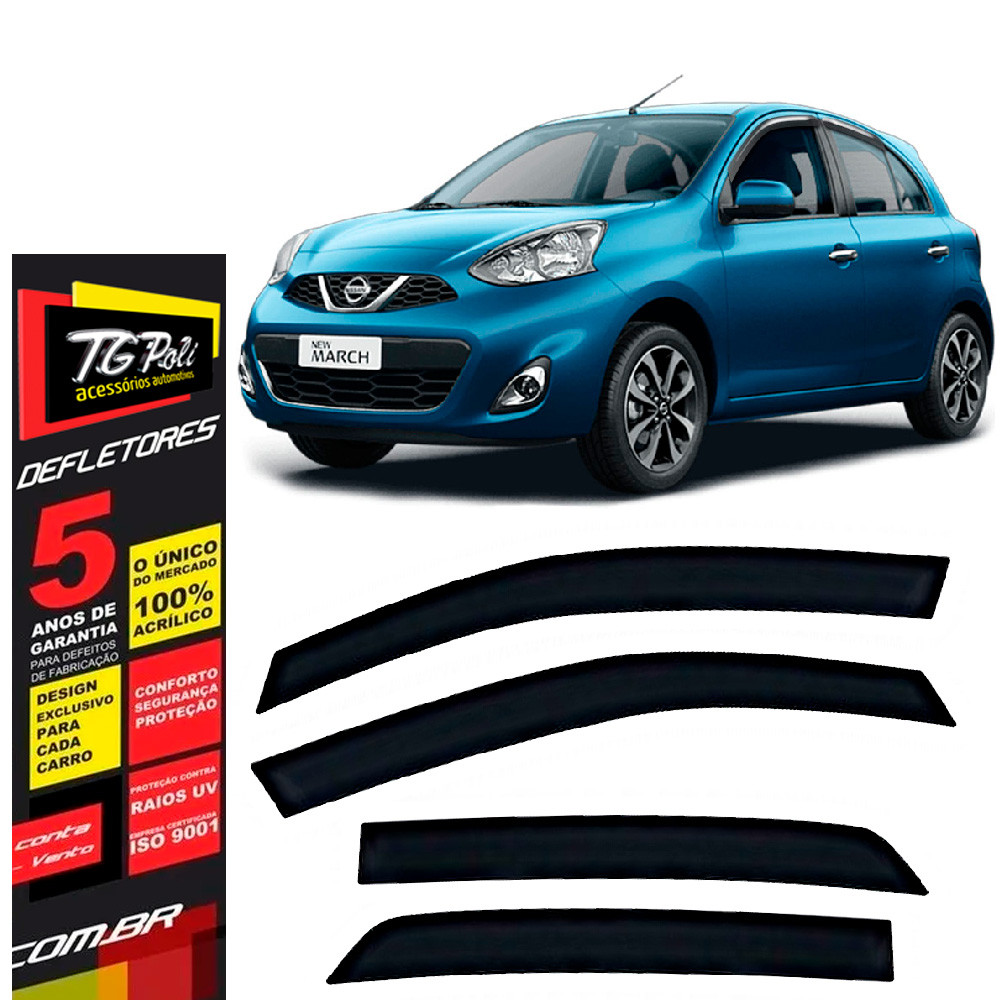Calha de Chuva Nissan March 2011 a 2021 4 portas TG Poli Defletor Portas Protetor Janelas Fumê em Oferta na Shopee