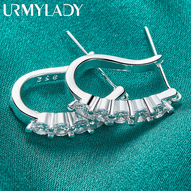 URMYLADY 925 Prata Esterlina U Zircão Brincos Para Mulheres Casamento Noivado Moda Charme Jóias