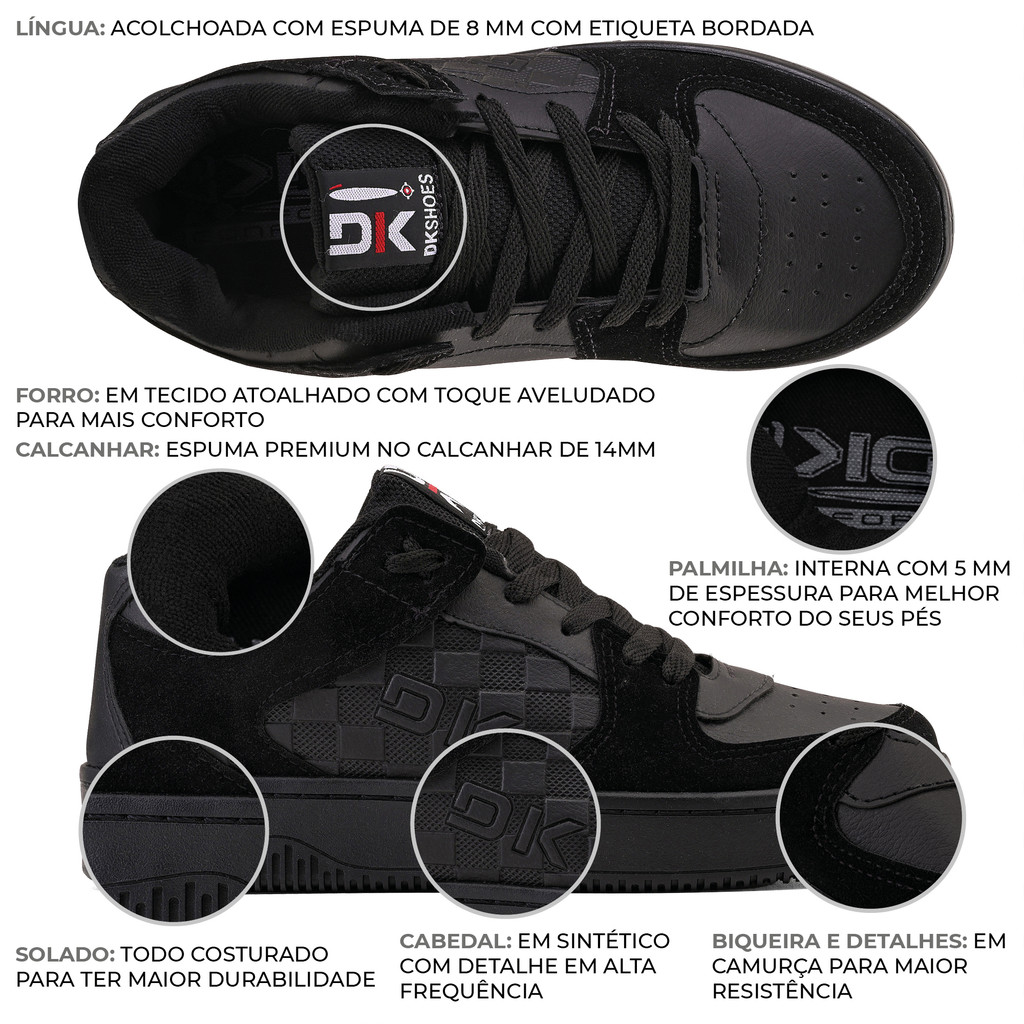 TENIS ORIGINAL DK SHOES ESPORTIVO SKATISTA E ACADEMIA PARA DIA A DIA  MUITO REGISTENTE PARA TODAS AS HORAS BASICO