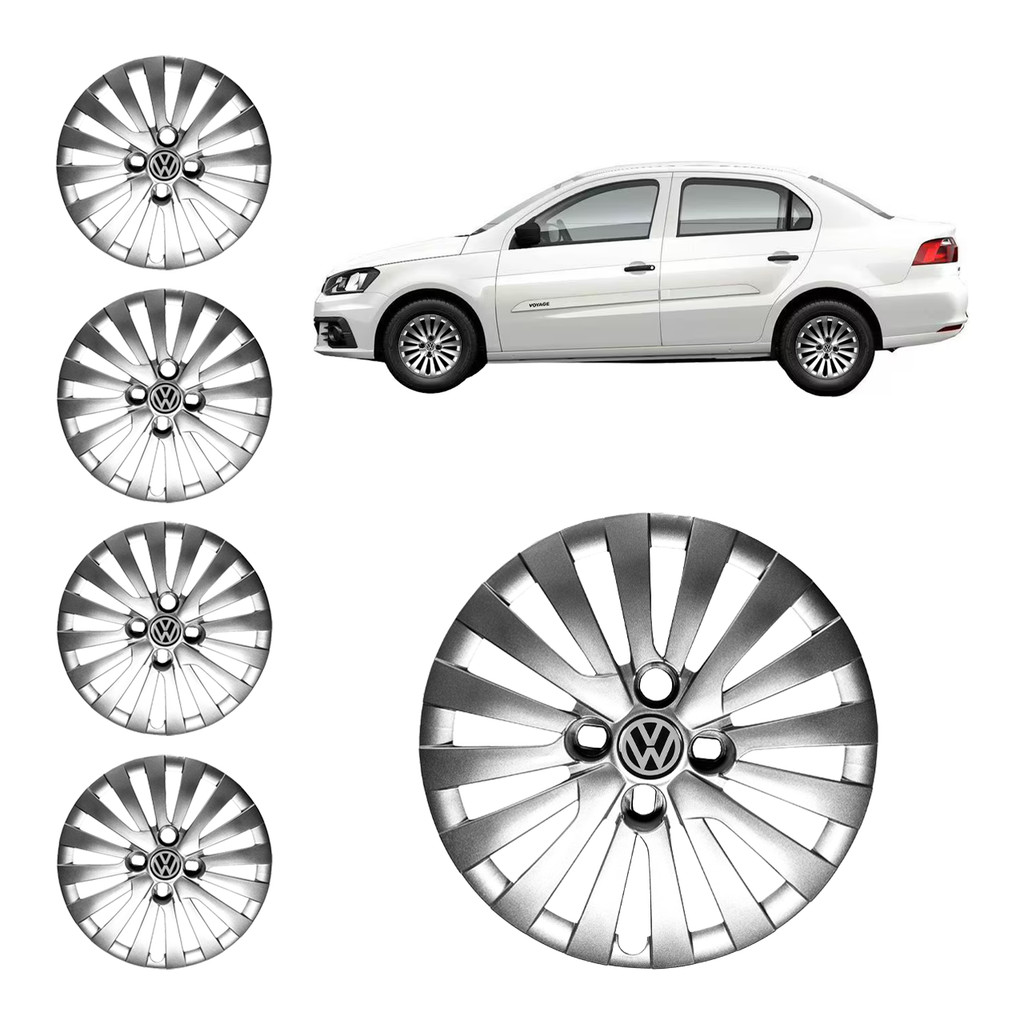Kit 4 Calota Volks Voyage G5/G6 2012 2013 2014 2015 2016 ARO 14 + Emblema Resinado Vw (4 Furos)