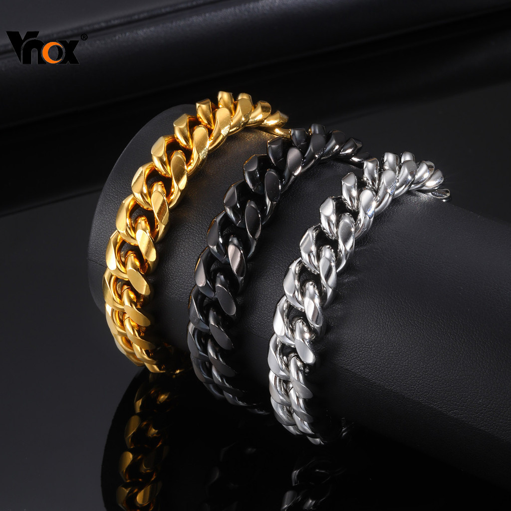 Vnox Fashion Chunky High Polish 18k Banhado A Ouro Hip Hop Pulseira Masculina Miami Cuban Link Pulseiras Para Homens