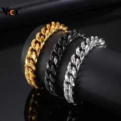 Vnox Fashion Chunky High Polish 18k Banhado A Ouro Hip Hop Pulseira Masculina Miami Cuban Link Pulseiras Para Homens