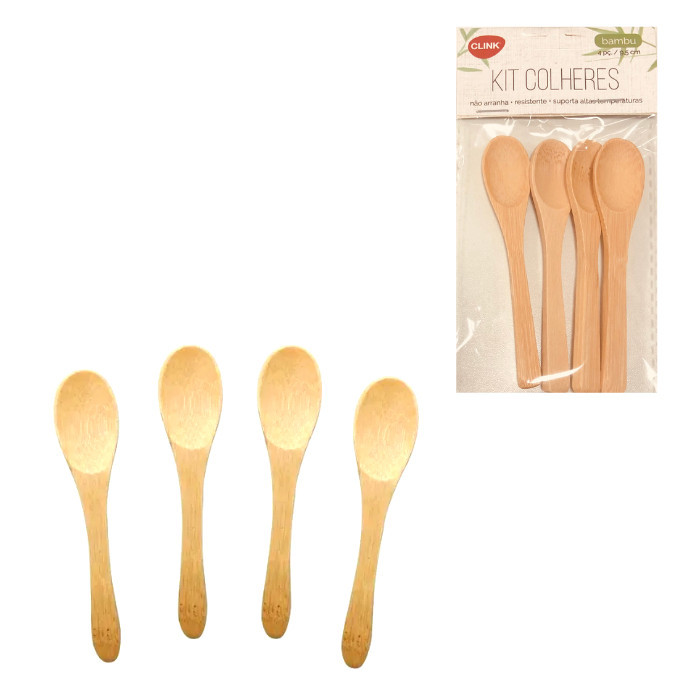 COM OFERTA  Kit Colheres Com 4 Ou 3 Peças  Bambu ClinK - LEMBRANCINHA CHA DE COZINHA UTILIDADES DOMESTICA