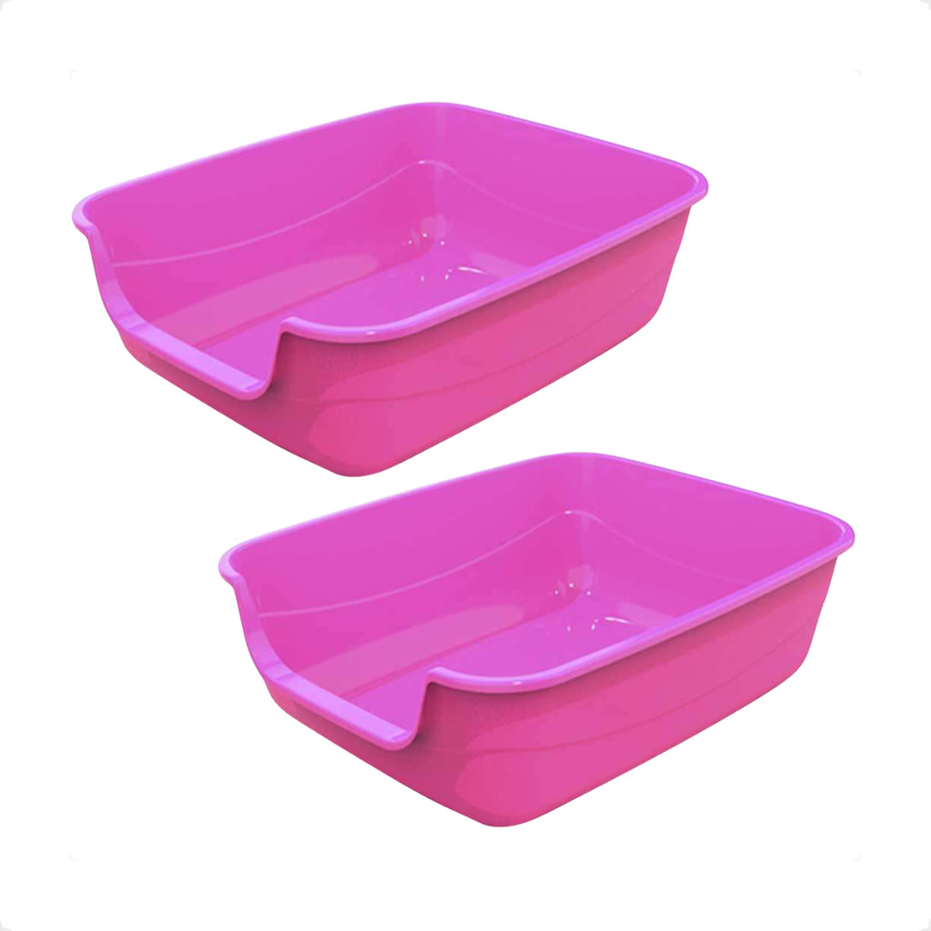 Kit 2 Caixa de Areia Gatos Grande 62x50x20 Furba Jumbox Pet Injet - Rosa - Pets