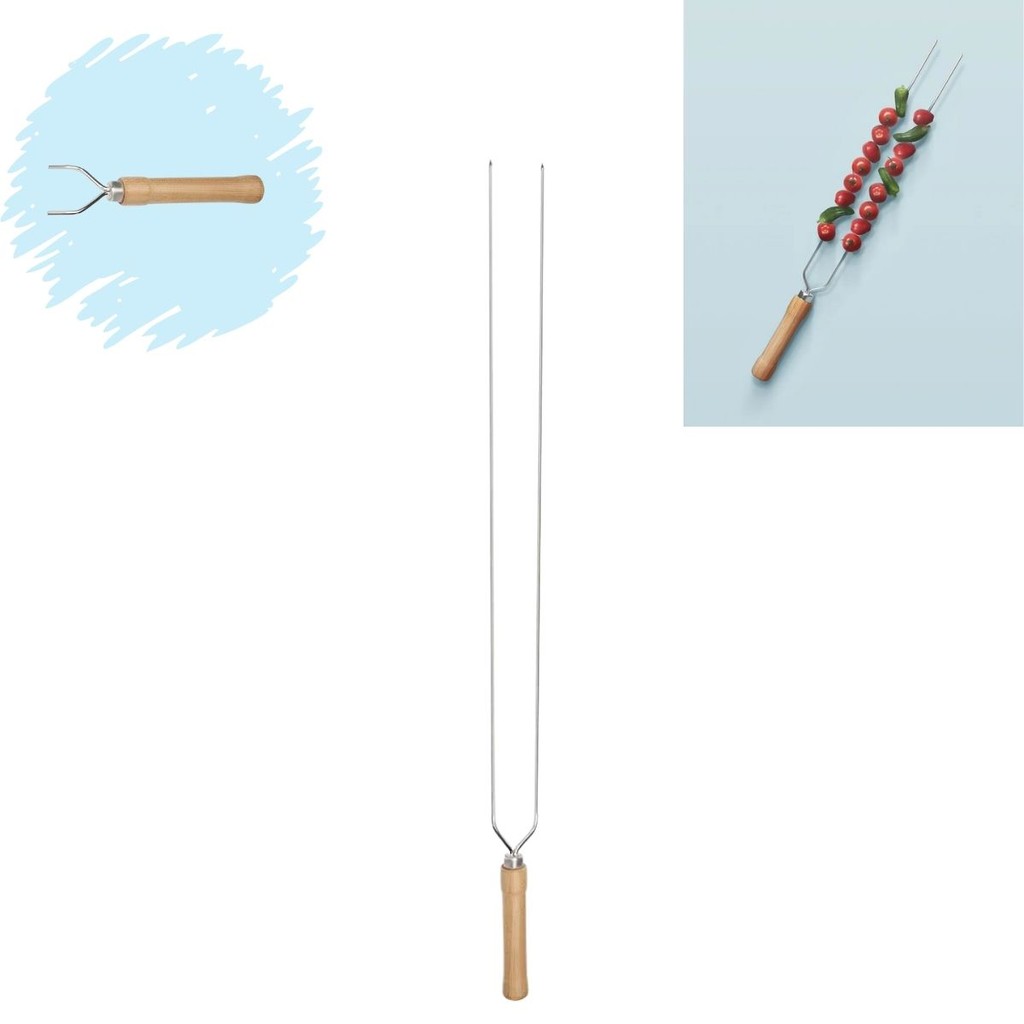 Espeto Duplo 95cm Churrasco Mor Em Aço Cromado Cabo Madeira em Oferta na Shopee