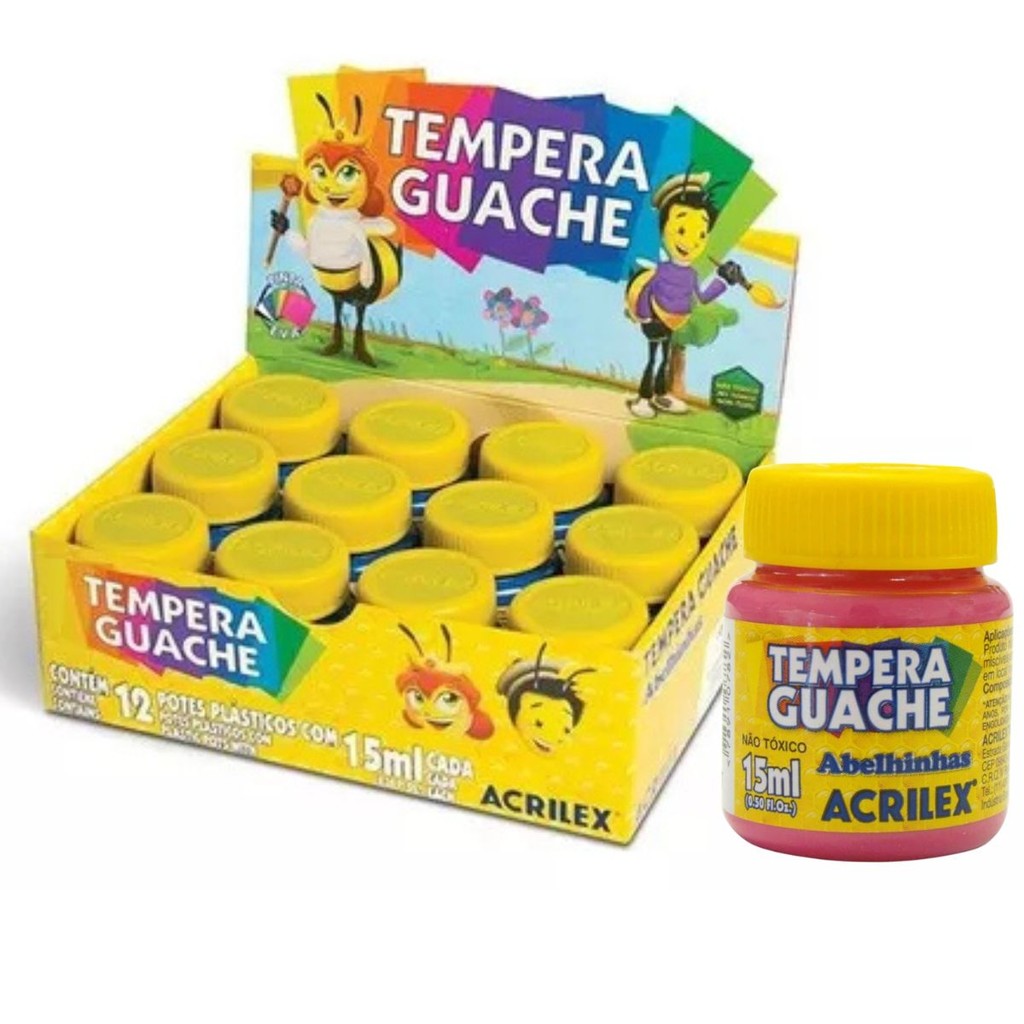 TINTA TEMPERA GUACHE ROSA 15ML 537 CX 12 UN PINTURA ESCOLAR - ACRILEX