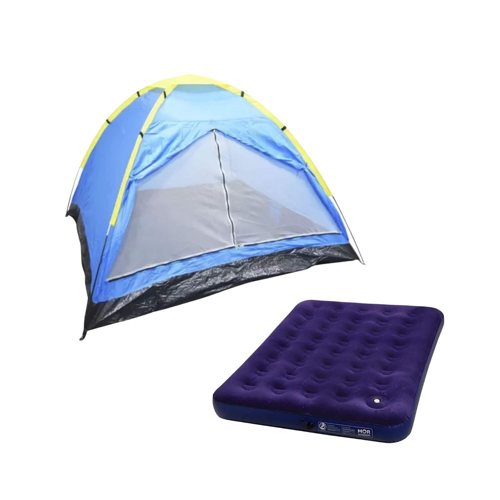 Kit Barraca Camping Iglu 4 Pessoas + Colchão de Casal Inflável c/ Inflador Fole