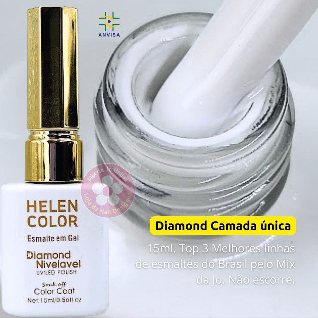 Esmalte em gel Branco errorex francesinha 100% Diamond 15ml Helen Color camada única