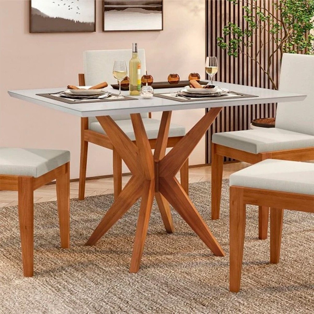 Mesa para Sala de Jantar Retângular Tampo Laqueado com Vidro Espelhado 120cm - Liza em Oferta na Shopee