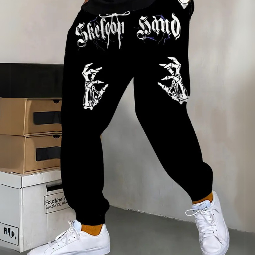 Calça Moletom Skeleton Caveira Hand Hip Hop  Unissex Estampa Caveira Streetwear Estilo de Rua