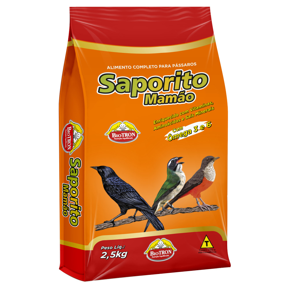 Ração Para trinca Ferro Passaro Preto Sabiá Saporito Mamão 2,5kg Raçao Mamao