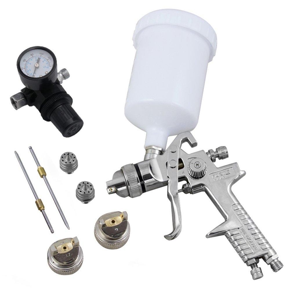 Kit Pistola Pintura HVLP 600ml c 3 Jogos de Reparo e Bicos - 1.4, 1.7 e 2.0mm, Manômetro - FORTGPRO em Oferta na Shopee