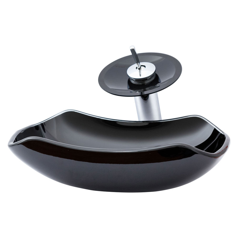 CVT ABAULADA CONJUNTO CUBA VIDRO INCLUSO TORNEIRA CASCATA E VÁLVULA CLICK INOX - MODELO APOIO 45CM